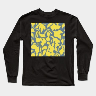 Birch leaves yellow on gray, seamless pattern Long Sleeve T-Shirt